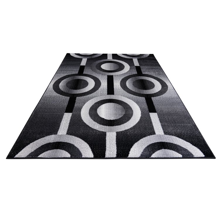 Store Rectangular Area Rug for Living Room, Abstract Black/Grey 2x7 Modern Rugs, Easy to Clean, Pet Friendly Indoor Carpet for Living Room3987 Orren E