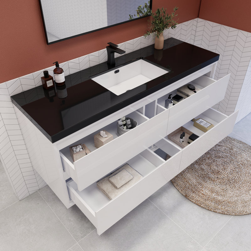 Vickye 60" Single Sink Bathroom Vanity Set, Glossy White