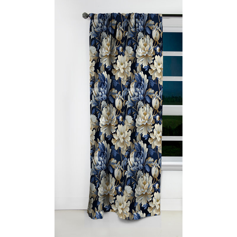 Harmonie damassée Zen - blanc et bleu - rideau occultant - 1 panneaux, L 52 po x L 108 po