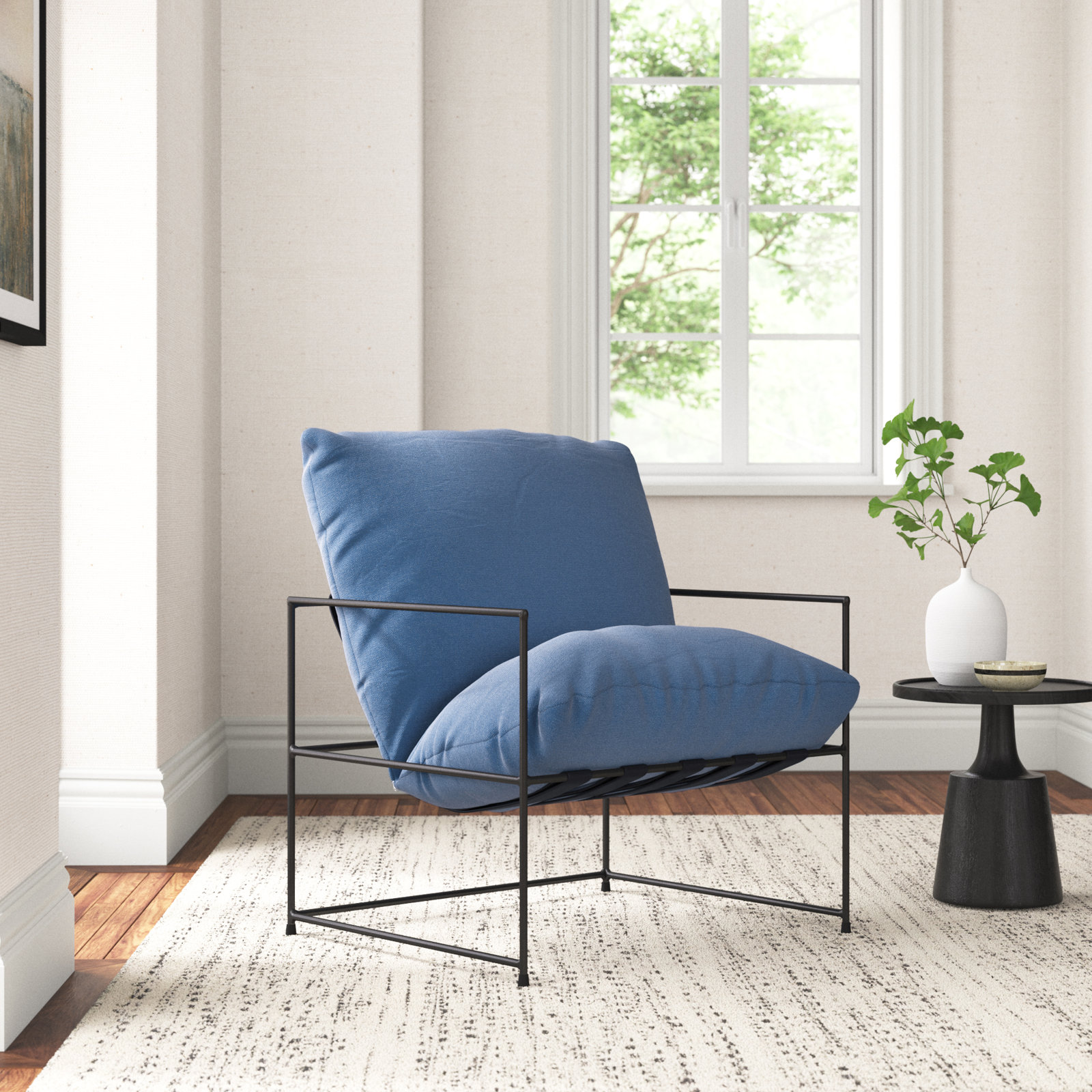 Danita Upholstered Armchair, Washed Blue Performance Canvas