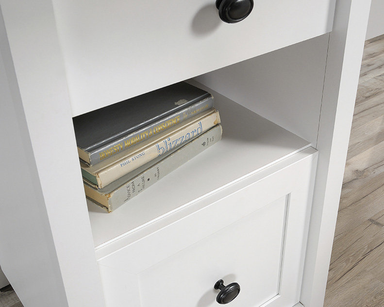 Soft L-Shaped Desk with File Drawer, White