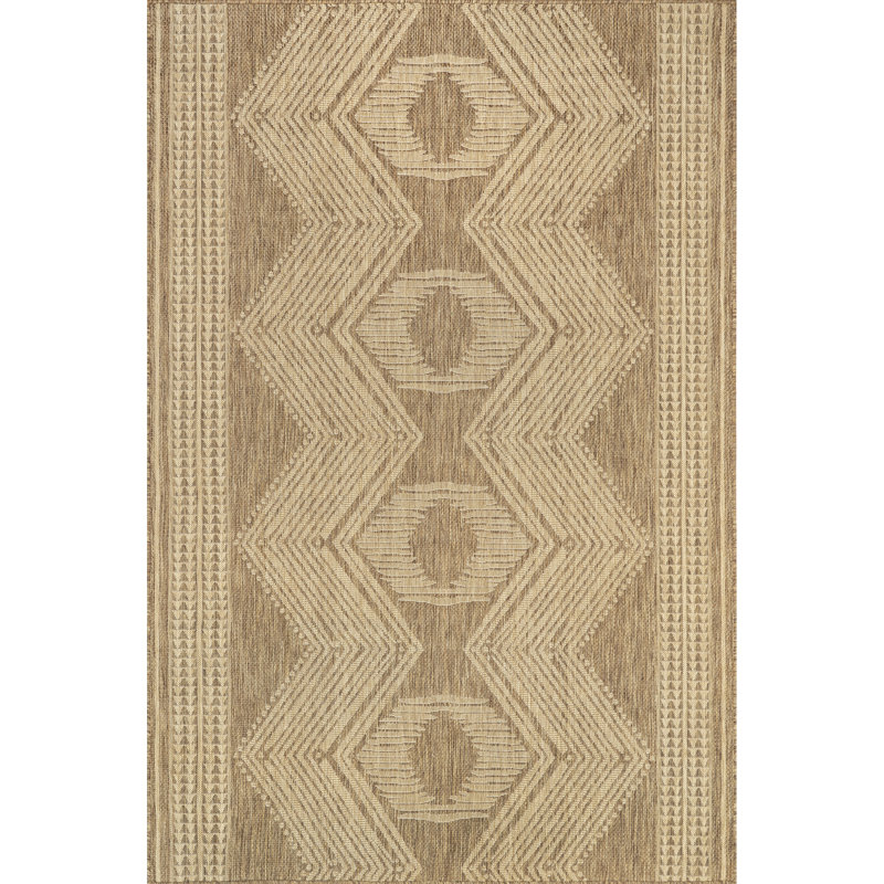Tribal Indoor/Outdoor Area Rug, Rectangle 5' x 8', Light Brown/Ivory