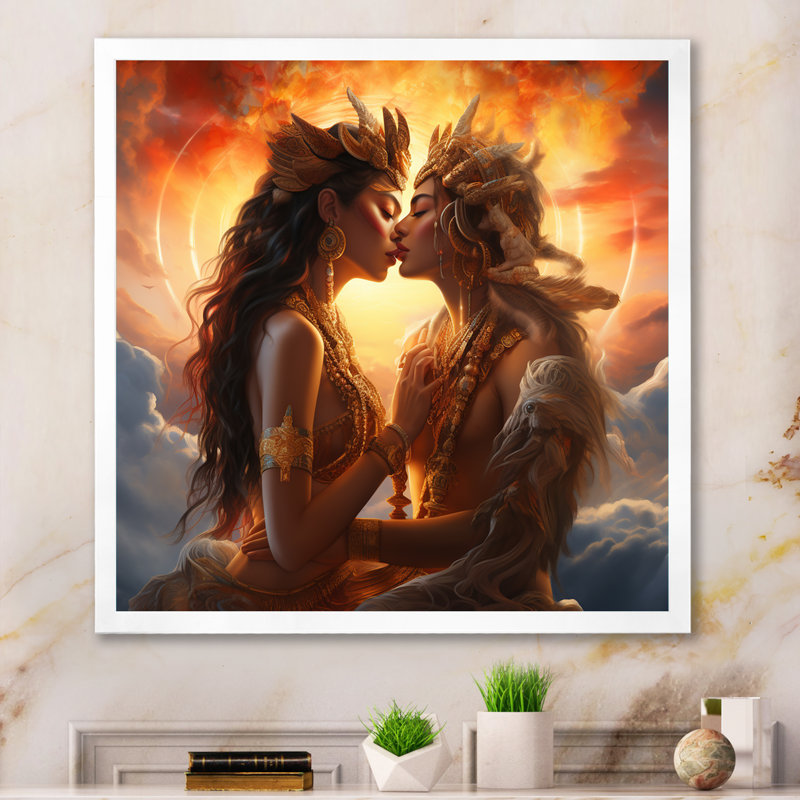 «Sacred Love Divine Couple Kissing» sur toile, H 16 po x l 16 po x P 1 po, Cadre simple blanc