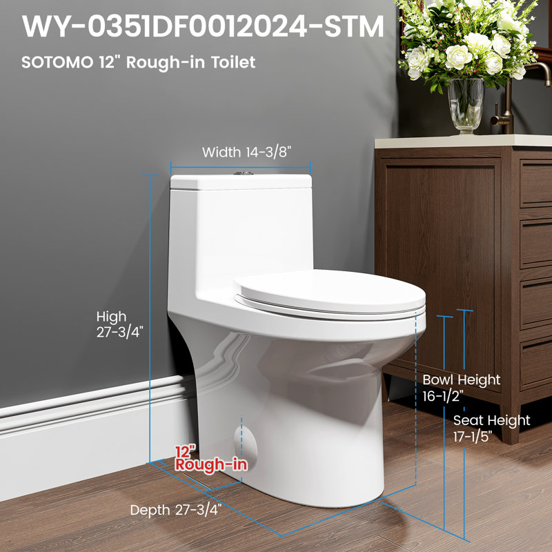 Sotomo Elongated One-piece Skirted Toilet, Ada Comfort Height 17.2", Map 1000g, Dual Flush 1.1/1.6 Gpf, Compact Toilet, Soft-close Seat, 12" Rough-in