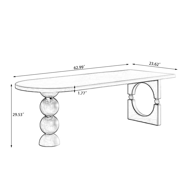 Bureau brun en demi-cercle en bois massif, 29.53"H×62.99"L ×23.62"W