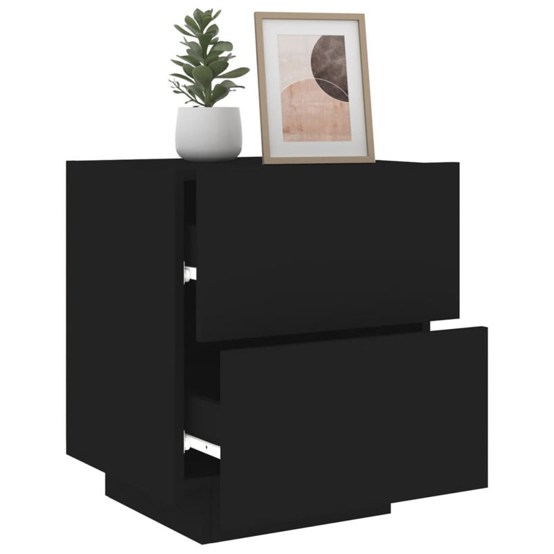Briah 45cm W Engineered Wood Bedside Table, Black, Individual