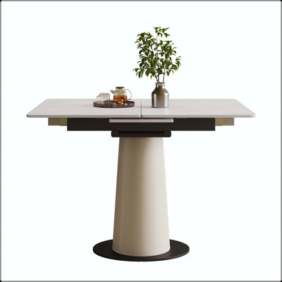 Table de salle à manger rétractable carrée avec base en cuir