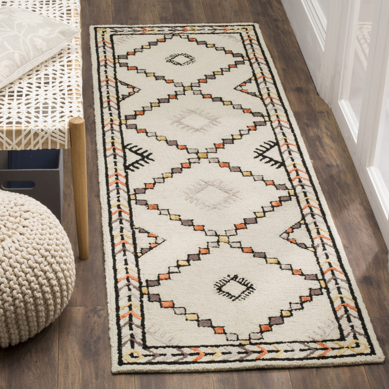 Tapis en laine touffeté à la main Derose, Tapis de couloir 2 pi 3 po x 7 pi