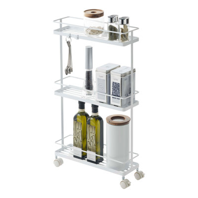 Tower Yamazaki Home Rolling Kitchen Island Metal Storage Cart, Portable Organizer Shelves