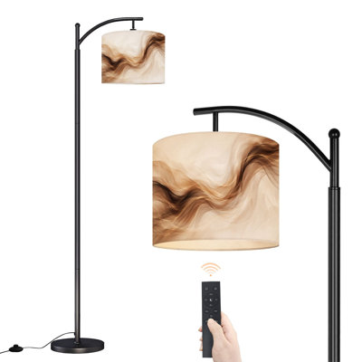 Lampe sur pied à arc avec abat-jour réglable Abstrait brun fluo avec lignes ondulées Doux effet de dégradé Lampe sur pied 3 températures de couleur Dimmable Lampe sur pied avec interrupteur au pied pour la chambre à coucher