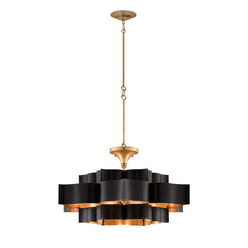 Grand Lotus 6 - Light Chandelier, Satin Black/Contemporary Gold Leaf