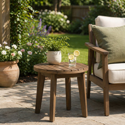 Outdoor 16" Acacia Wood Side Table