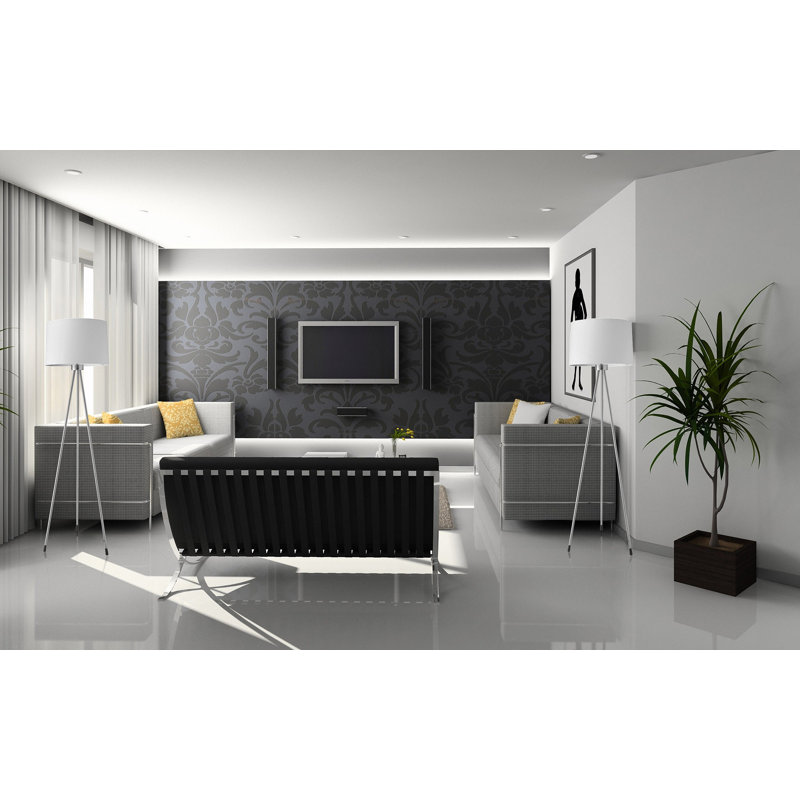 Lazar 59'' Brush Steel Tripod Floor Lamp, White