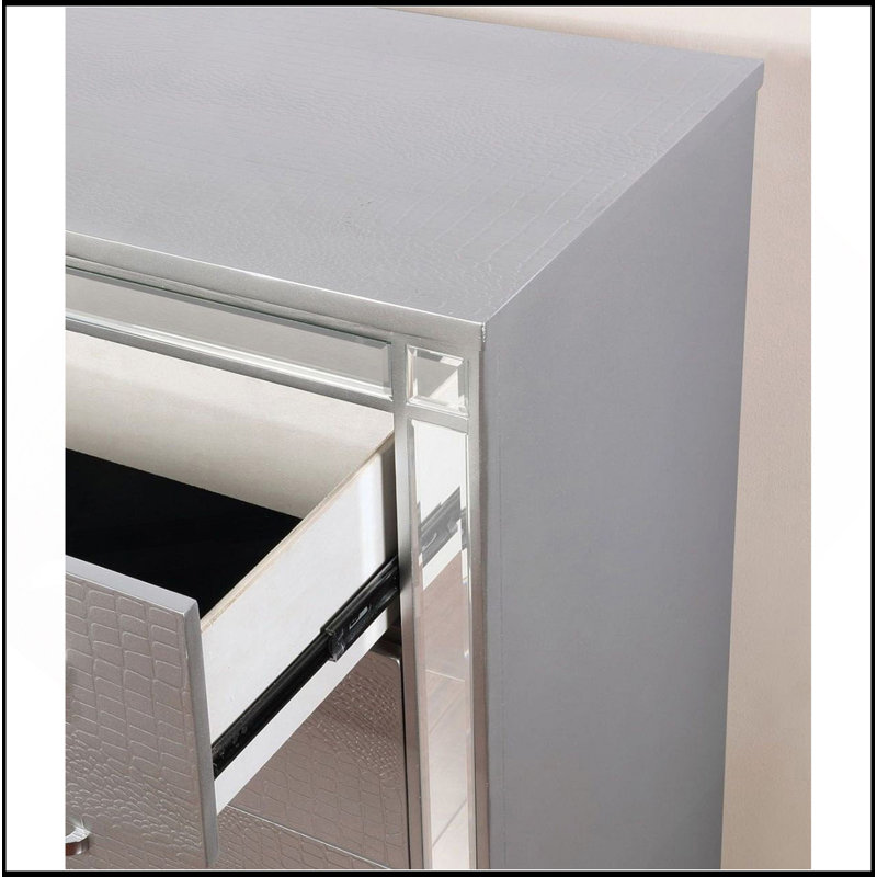 2 Drawers Wooden Drawer With Mirror Trim, Silver