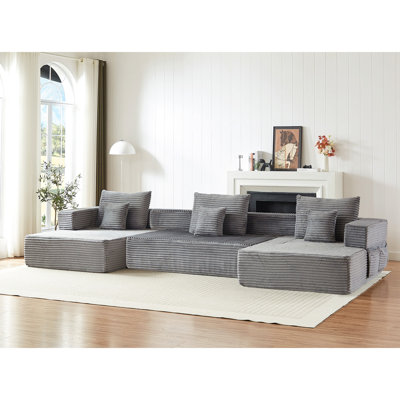 Canapé d'angle modulaire en forme de L, convertible 2 en 1, 2 places en mousse, accoudoirs amovibles avec poches de rangement, 2 coussins de dossier et 2 coussins décoratifs pour salon