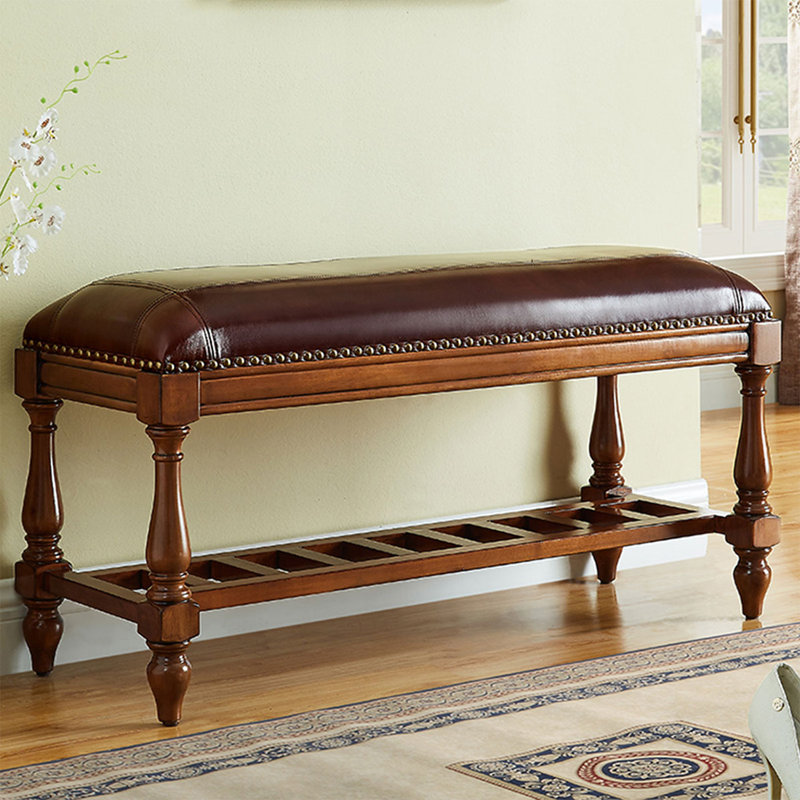 Banc rembourré en noyer, H 19,09 po x l 39,37 po x P 14,17 po