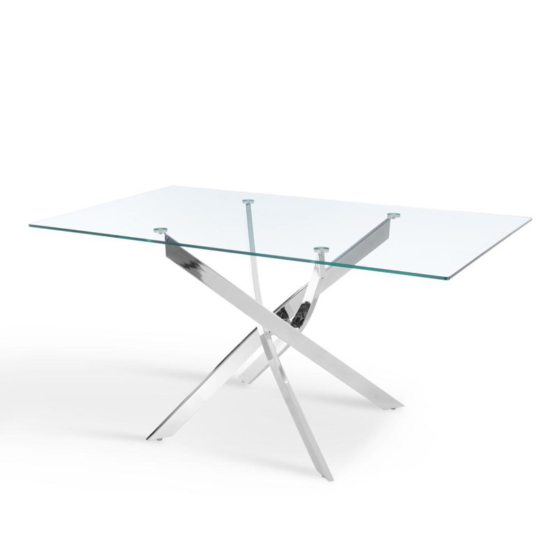 Dayeli Glass Top Metal Base Dining Table, 75cm H x 120cm L x 70cm W