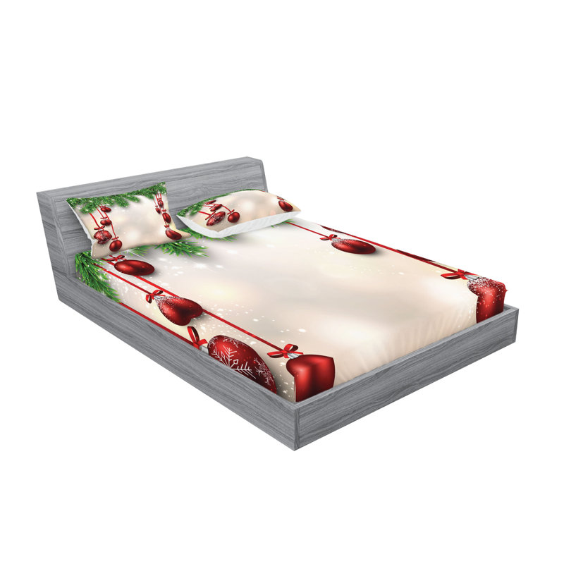 Drap-housse et coussin décoratif Ambesonne Christmas, vert et rouge, Ensemble de draps pour grand lit + 4 taies d'oreil