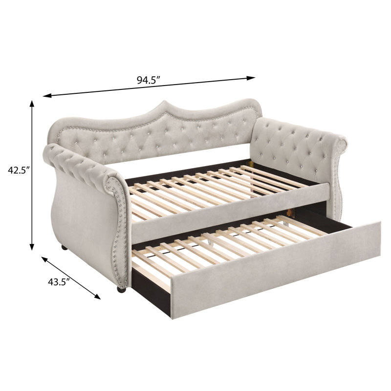 Perkins Upholstered Twin Daybed with Trundle, Gray