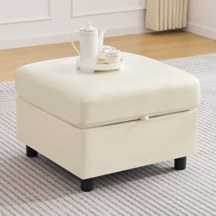 25.6" Faux Leather Square Modular Storage Ottoman – Footstool, Extra Seating & Hidden Compartment for Sectional Sofa