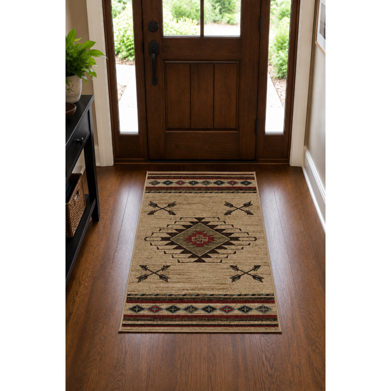 Tapis beige / rouge Perrault Southwestern, Rectangle 2 pi 3 po x 3 pi 3 po