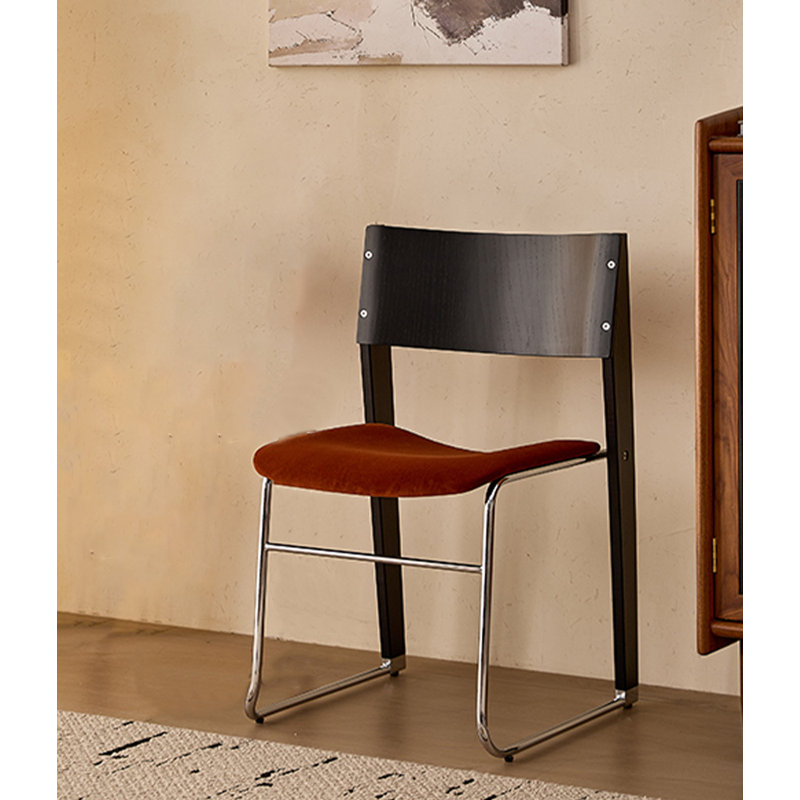 Chaise de salle à manger rétro en bois massif de style Wabi Sabi, Rouge