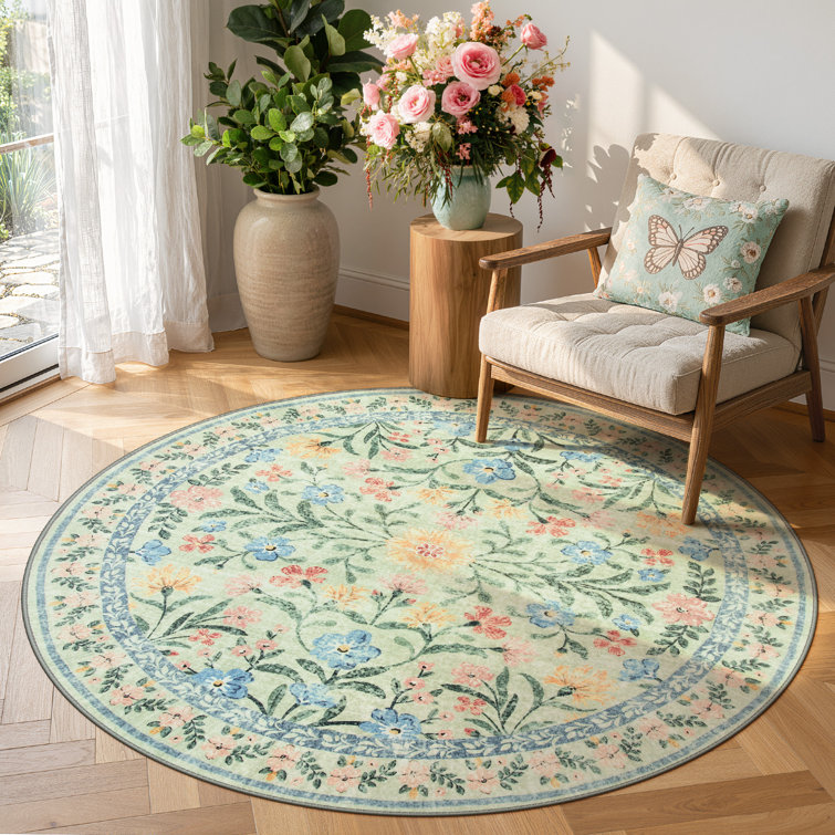 Kaldi Kaldi Oriental Botanical Floral Machine Washable Area Rug with Non-Slip Backing for Living Room, Dining Room, Bedroom