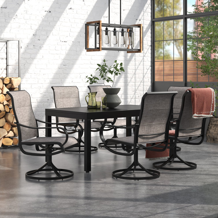 Alyah 6 - Person Metal Patio Dining Set with Extendable Rectangular Table