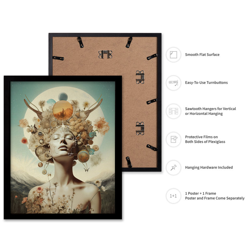 Trippy Portrait de femme No14, 11"H x 14"W, Poster, Black Framed