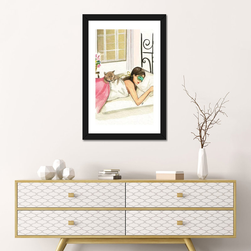 «Sunday Morning Audrey Hepburn» par Rongrong DeVoe - reproduction d'art, H 24 po x l 16 po x P 1 po, Papier encadré noir