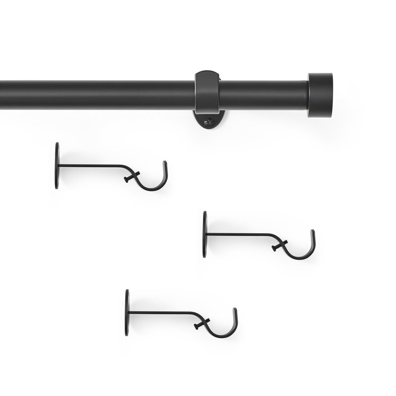 Victorine Adjustable 1" Single Curtain Rod with Contemporary Cap Finial, 28"W x 48"L, Antique Black