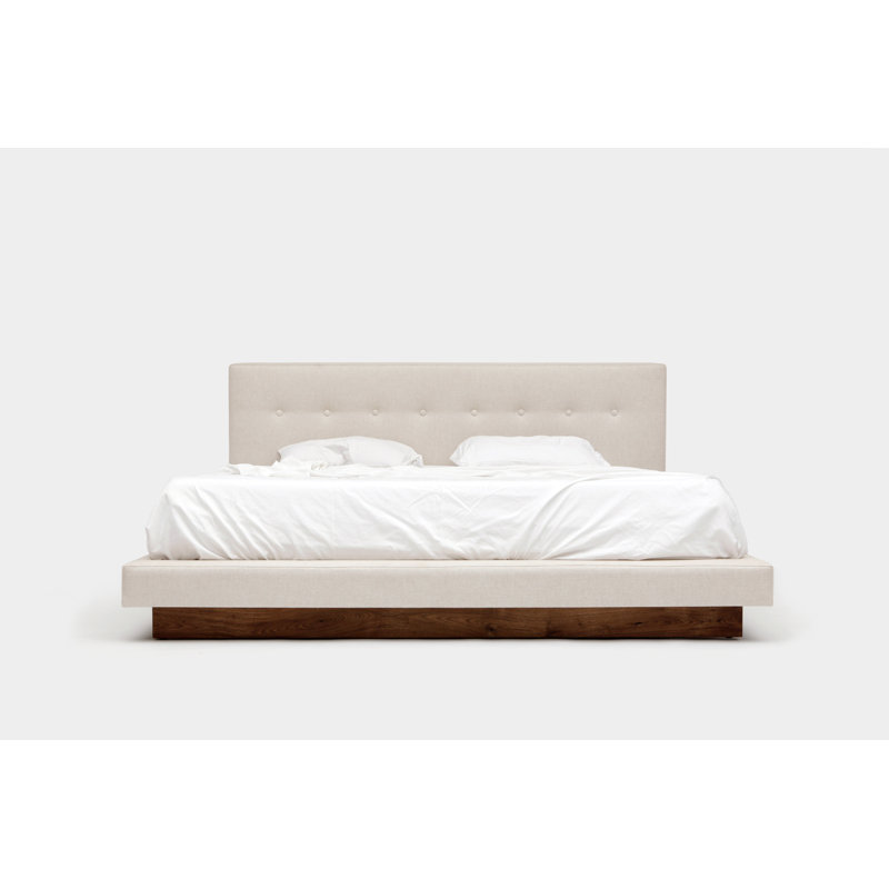 LRG Upholstered Platform Bed, King, Creme Linen Blend