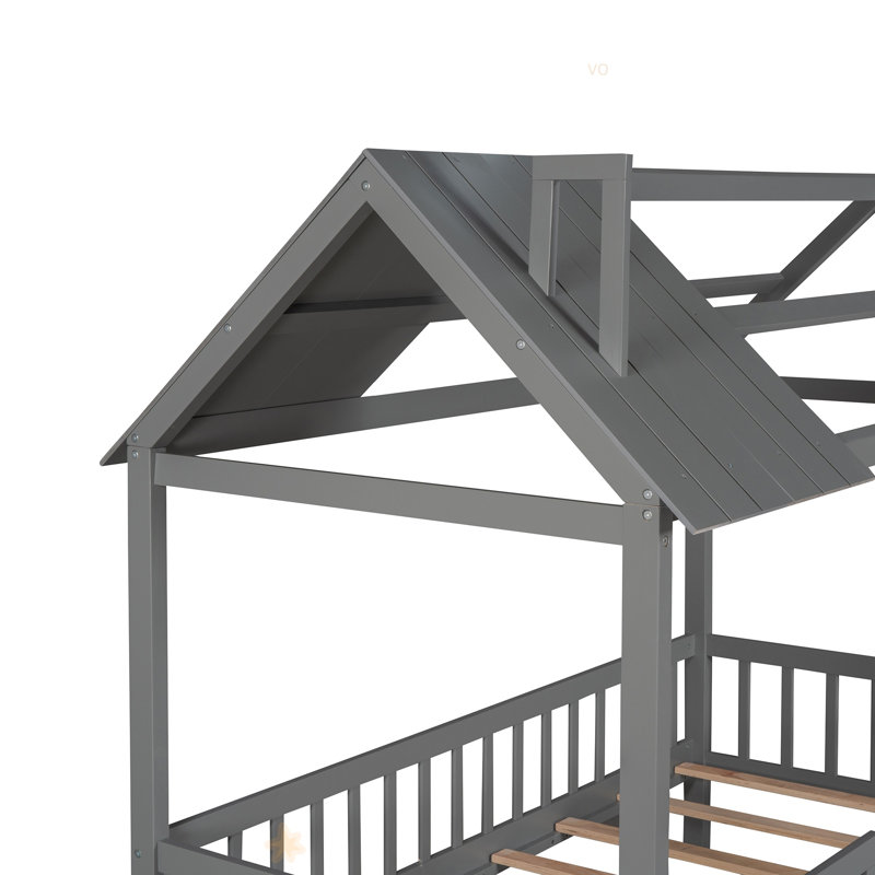 Lit simple en bois avec clôture, Gris