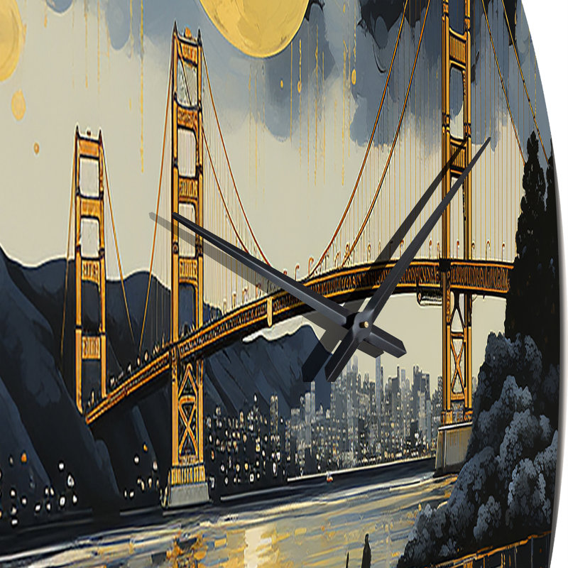 Horloge murale pont jaune Golden Gate II - Architecture, Moyenne
