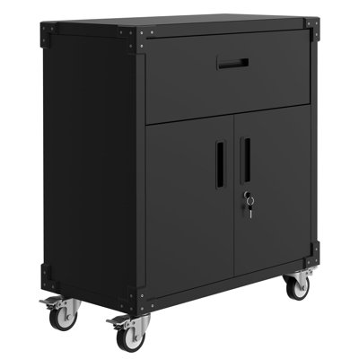 Rolling Metal Storage Cabinet with Lock, 35.4" High Tool Organizer with Drawer, Adjustable Shelves & Wheels, Heavy Duty Rust-Resistant Tool Cabinet for Garage, Warehouse, Office, Black