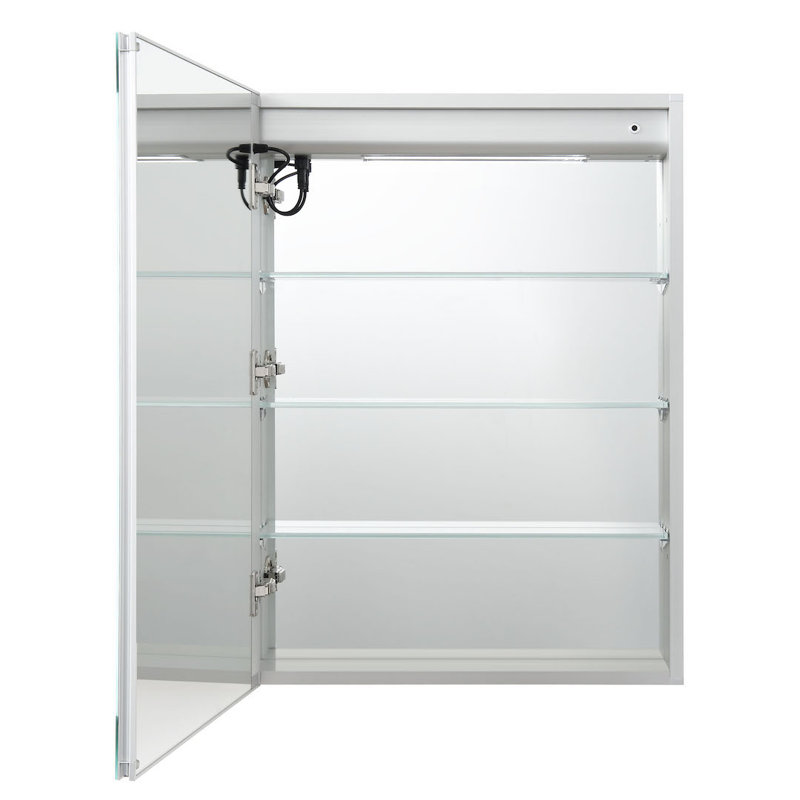 Armoire à pharmacie encastrée ou à fixation en surface sans cadre avec 3 tablettes réglables et éclairage DEL, Gauche