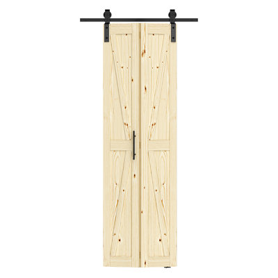 Porte pliante en pin massif avec ensemble de quincaillerie ROOMTETE - Porte intérieure pliante pré-assemblée