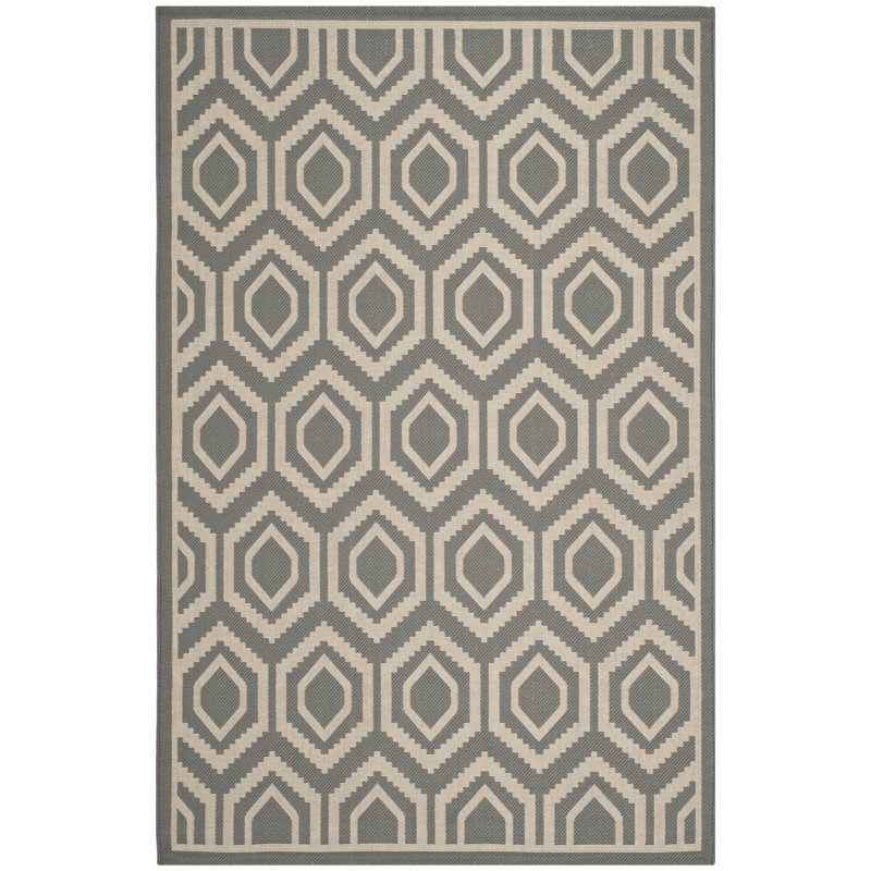 Doerr Hooked Grey/Beige Indoor/Outdoor Rug, Rectangle 122 x 170 cm