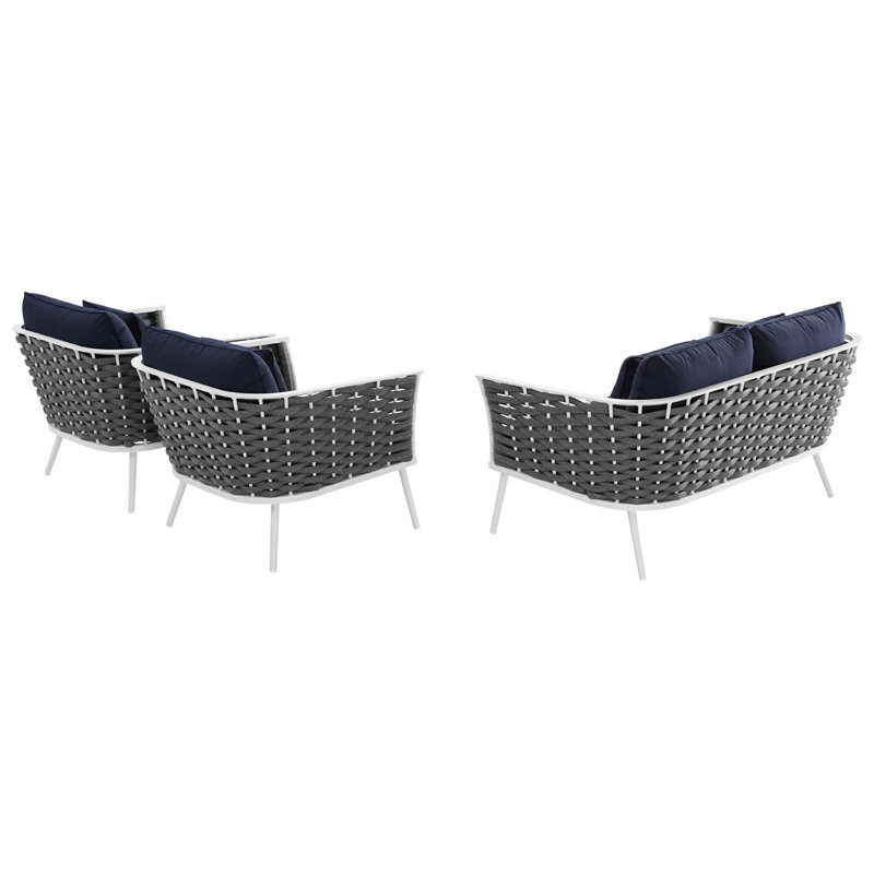 Ensemble de canapé modulaire d'extérieur en aluminium 3 pièces Stance, Bleu marine