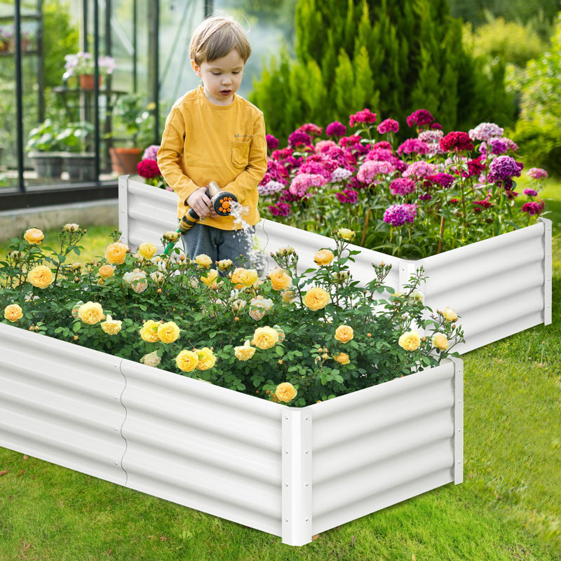 Metal Raised Garden Bed, Beige, 1, 30cm H x 180cm W x 90cm D