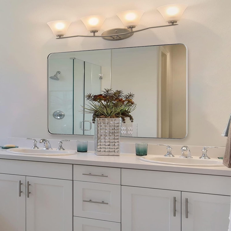 Inse Modern Rounded Rectangle Bathroom Vanity Mirror | Stainless Steel Frame, 48" x 30", Polished Chrome