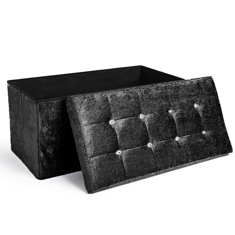 38 CRUSHED VELVET STORAGE BOX, 38cm H x 76cm W x 7cm D, Black