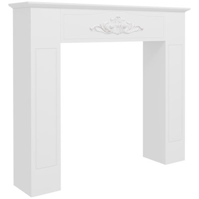 Encadrement de cheminée en bois 44,75 po, 44,8 x 9,3 x 40 po, ensemble de manteau de cheminée en bois 1 pièce, blanc, panneau supérieur 44,75 po avec ensemble anti-basculement