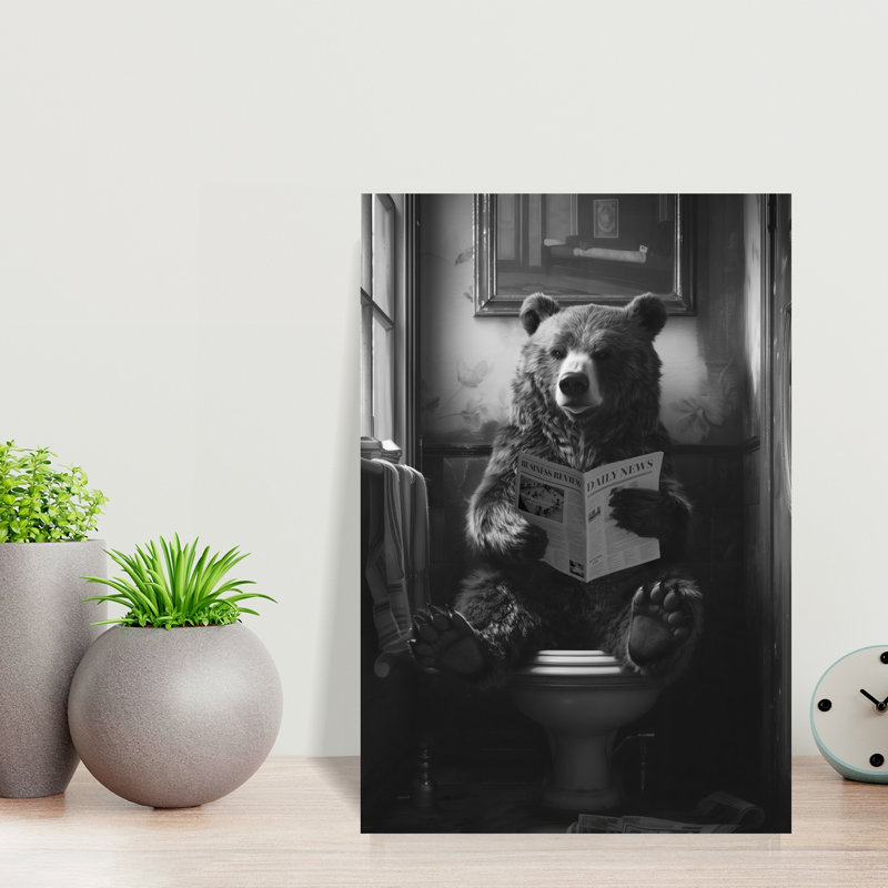 Bear Reads Daily News by Andreas Magnusson - Wrapped Canvas Print, 45.72 cm H x 30.48 cm W