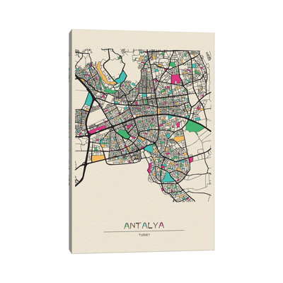Antalya, Turkey Map by Ayse Deniz Akerman - Print on Canvas