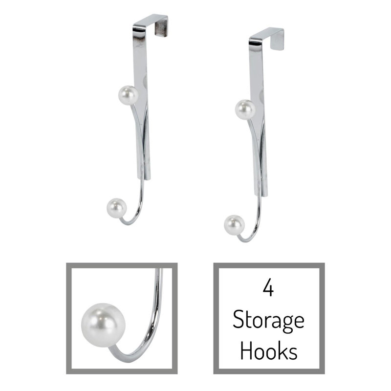 Tahiti Pearl Set Of 2 Over Door Hooks, Polished Chrome