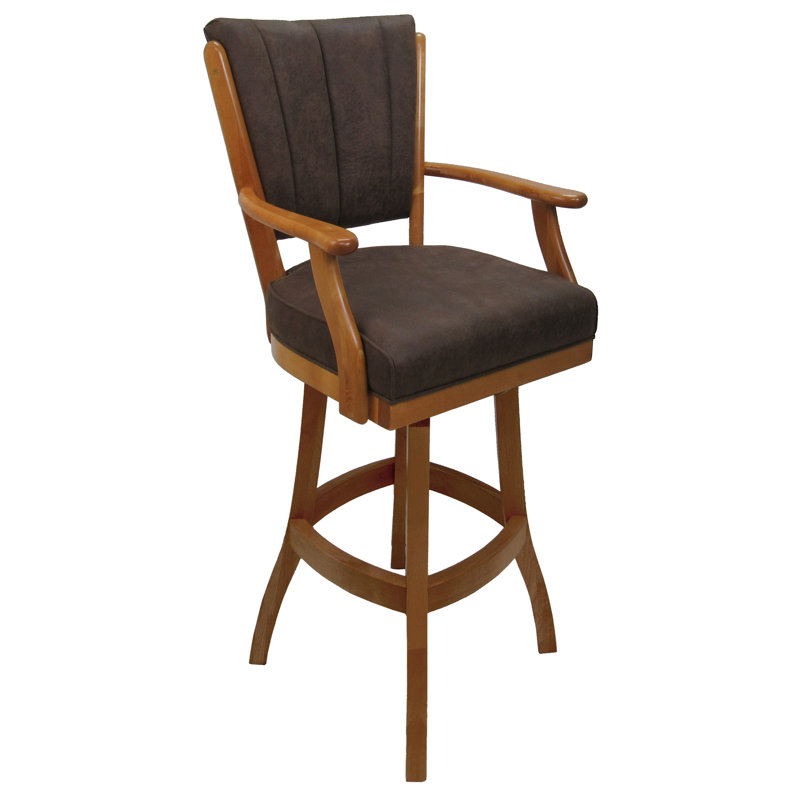 Tabouret en bois Callisnagh - vinyle beige - brun, Brun, Très grand (siège d'une hauteur de 34 po)