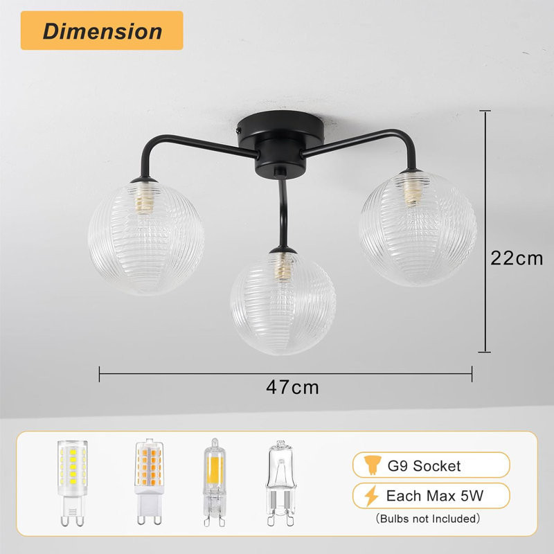 Glass Semi Flush Mount, Matte Black