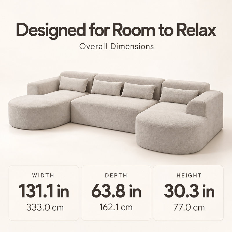 Upholstered 131.1 " Boucle U-Shaped Sectional, Camel