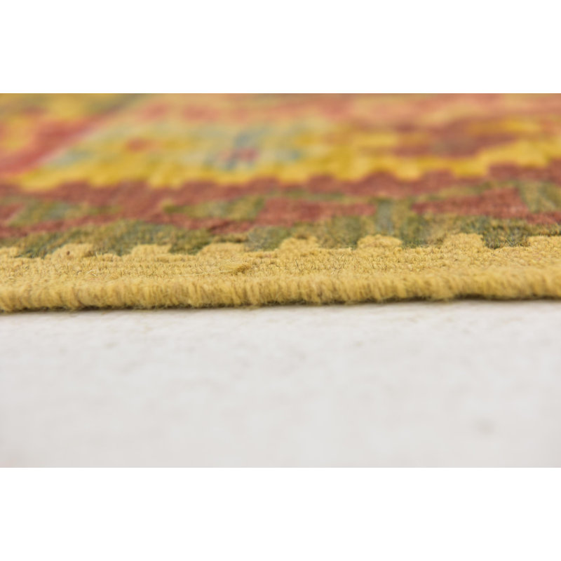 Tapis de zone en laine jaune/brun 3 pi x 4 pi 10 po one-of-kind à la main noué la Doorfield